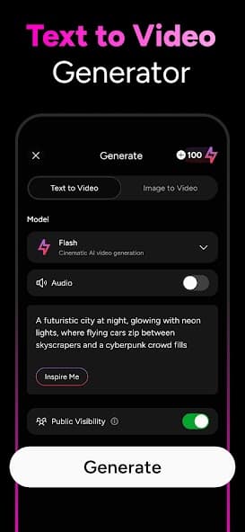 OpenVideo text to video generator screen